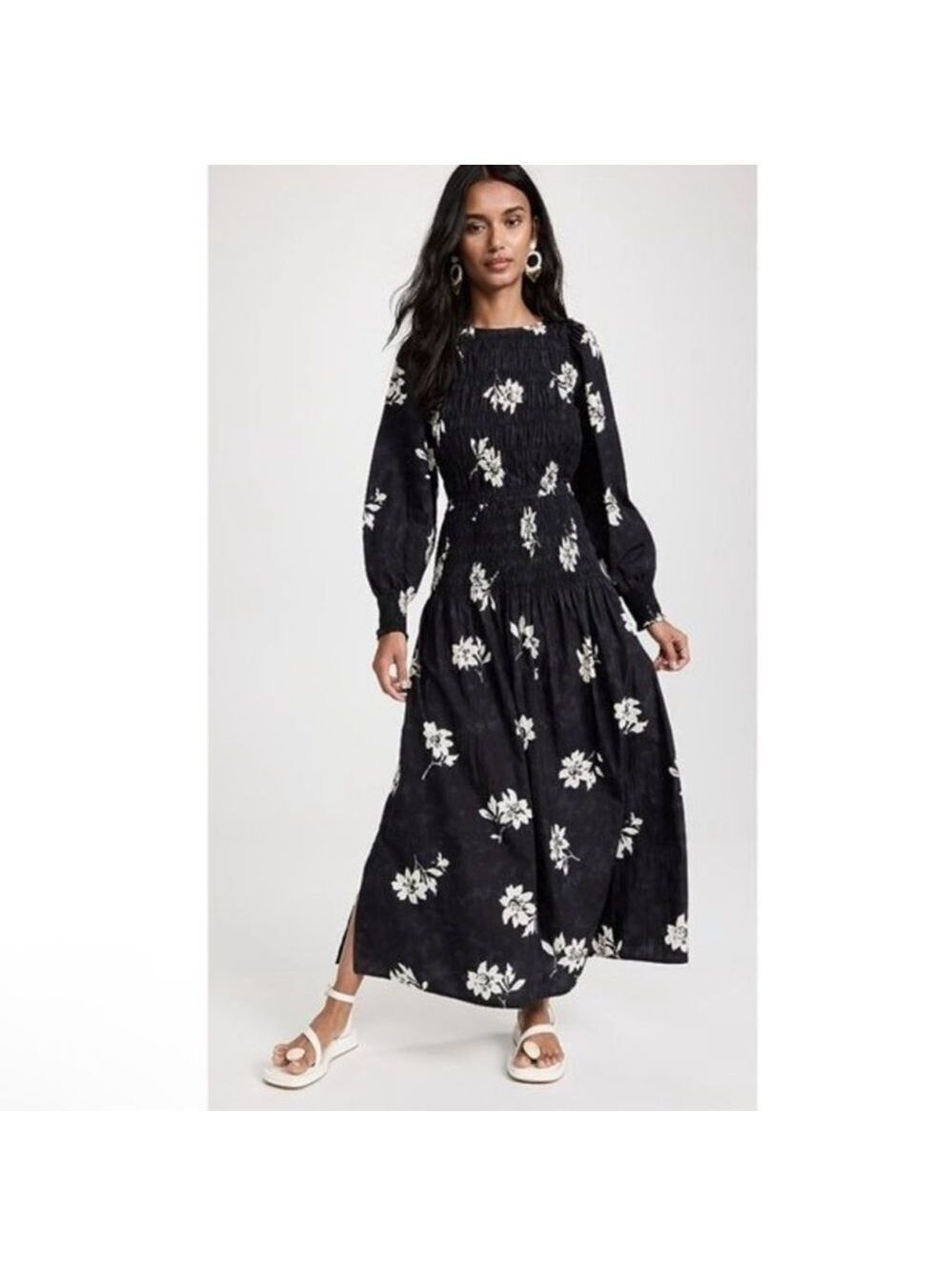 NEW Apiece Apart Tuva Maxi Dress Placement Floral Black Size XS